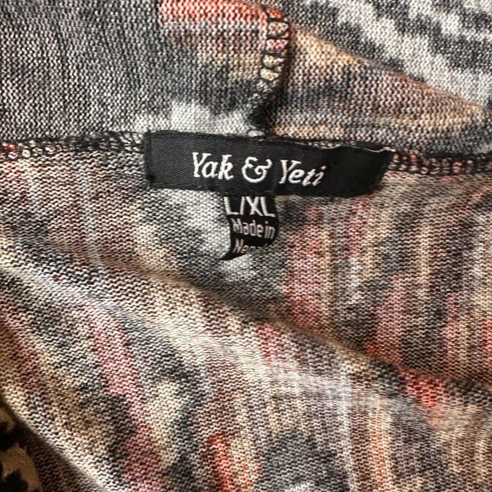 Yak & Yeti Cardigan Boho Aztec Sweater Womens L/XL Longline Diamond Knit‎ Black - Picture 2 of 8